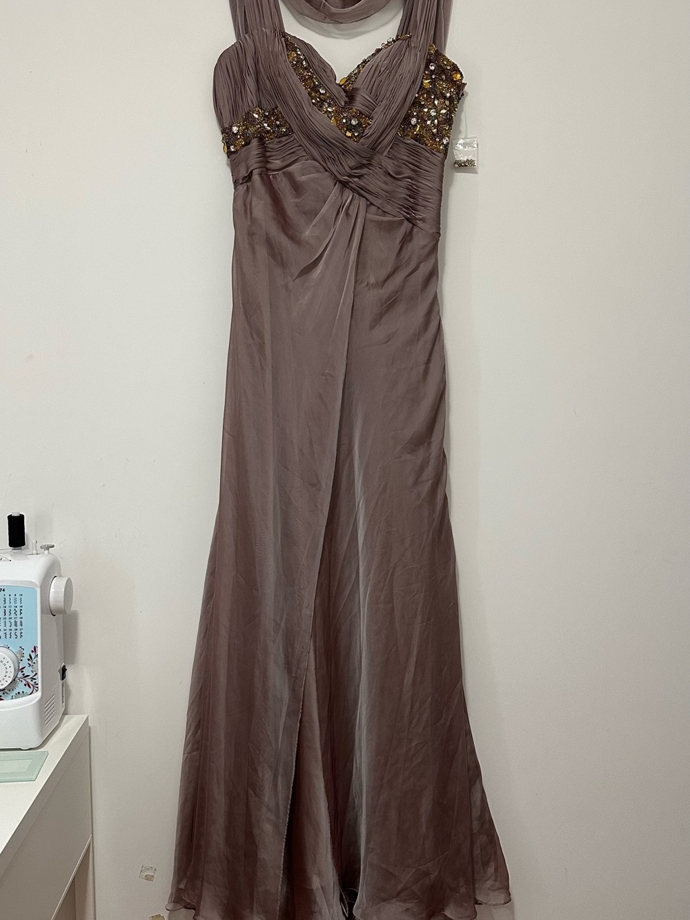 Evening Maxi Gown in lilac purple with Beaded Bodice
